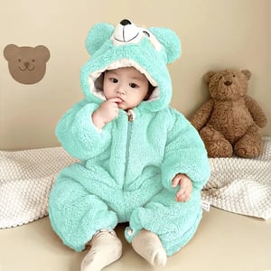 Winter Teddy Romper For Baby - Light Cyan Small