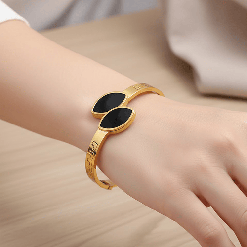 Stainless Steel Gold Plated Black Onyx Stone Bracelet