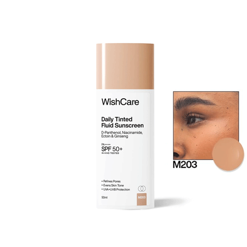 WishCare Daily Fluid Tinted Sunscreen 50ml SPF50 PA++++ M203 •