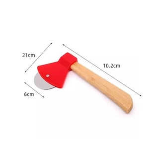 Axe Shape Pizza Cutter With Bamboo Handle - Red