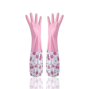 Disposable Rubber Hand Gloves With Floral Print - Pink