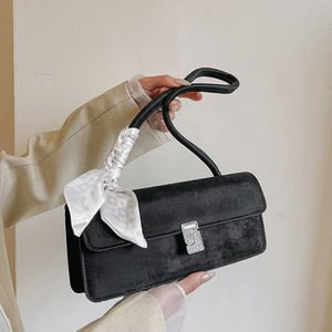 Velvet Finishing Stylish Bag For Women - Black