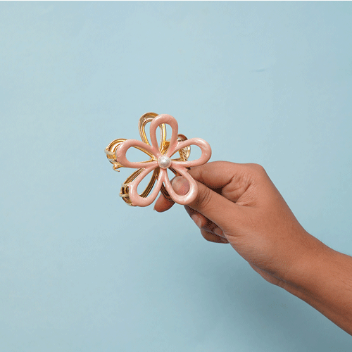 Flower Shape With Pearl Metal Clip - Pink