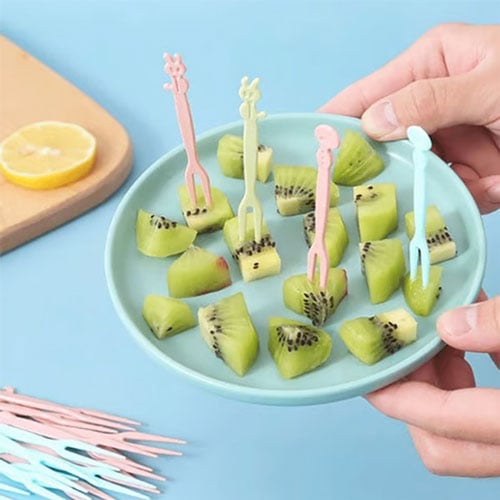 6pcs Disposable Plastic Fruit Forks - Sky Blue