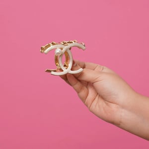 Chanel Style Metal Hair Clip - Cream