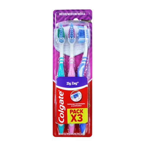 Colgate Zigzag Medium Toothbrush 3pcs - Green Pink Blue