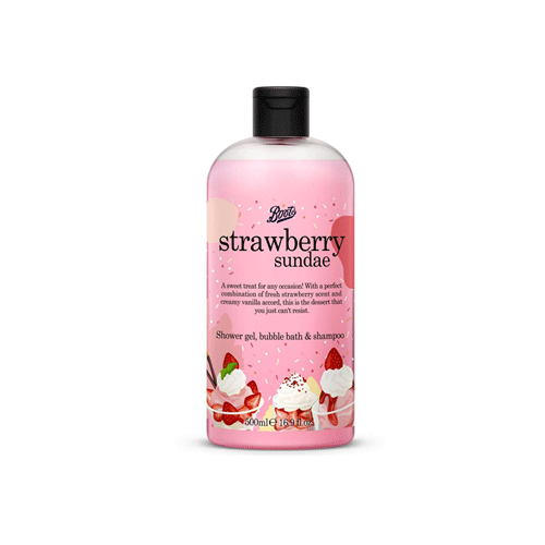 Boots Strawberry Sundae Shower Gel, Bubble Bath & Shampoo 500ml  •