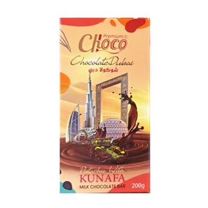 Choco Premium Chocolate Dubai Pistachio With Kunafa Milk Chocolate Bar 200g  •