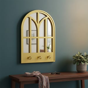Wall Decorative Mirror With Holder - Golden