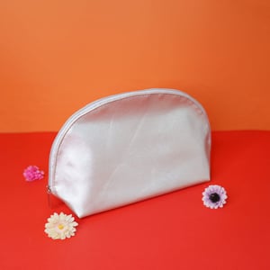 Oval Shape Silver Cosmetics Pouch