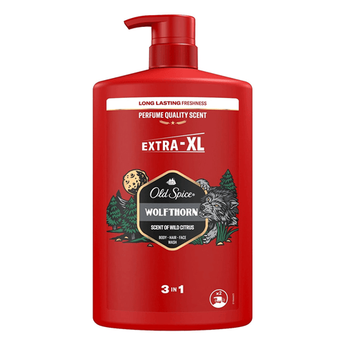 Old Spice Extra-XL Wolfthorn Scent Of Wild Citrus 3 In 1 Body Hair Face Wash 1L •