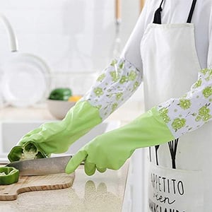 Disposable Rubber Hand Gloves With Floral Print - Bright Green