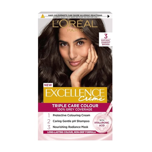 L'Oreal Paris Excellence Creme Haircolour - 3 Natural Darkest Brown•