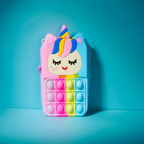 Baby Silicon Squre Shape Popit Bag - Multi Colour