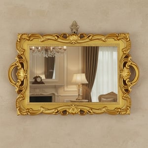 Antique Pattern Wall Mirror - Golden
