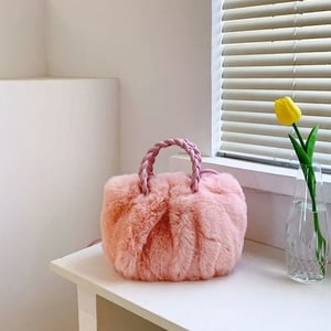 Fluffy Cozy Women PU Leather Handle Crossbody Bag