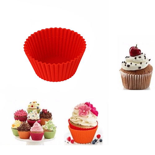 Wave Shape Cup-Cake Baking Silicon Cup - Red
