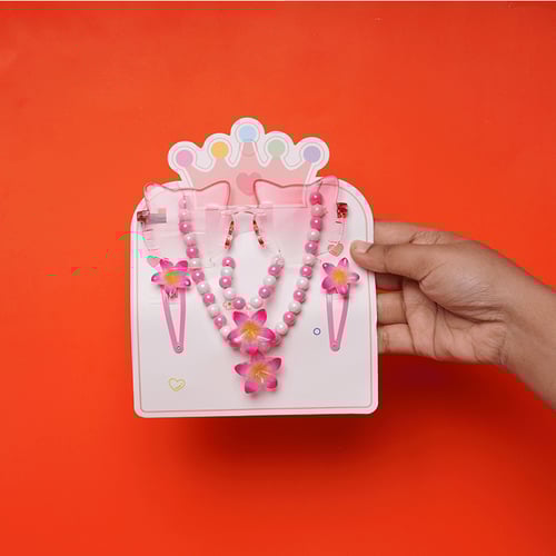 Colorful Cat Shaped Baby Sunglass with Pearl Necklace & 1Pair Hairclip - Pink