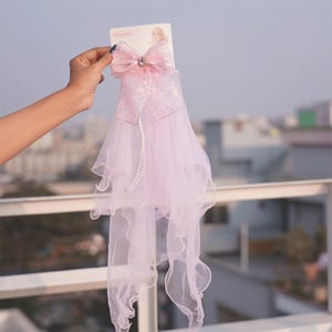 Stoned Bow With Veil Hair Clip - Pink