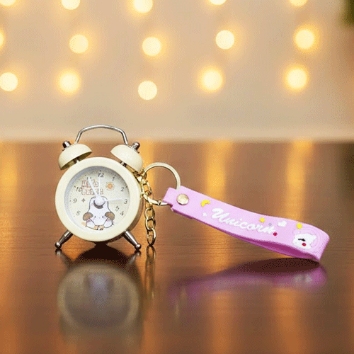 Mini Alarm Clock Key Ring - Cream