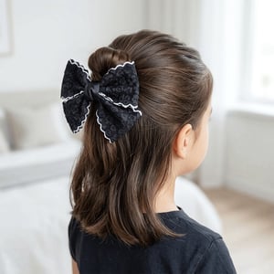 Layered Grosgrain Fabric Bow - Black