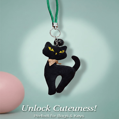 Fancy Cat With Rattle Ball Key Ring - Black