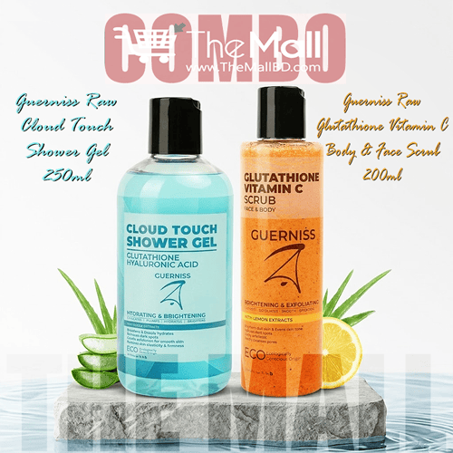 Guerniss Raw Cloud Touch Shower Gel 250ml With Guerniss Raw Glutathione Vitamin C Body & Face Scrub 200ml Combo