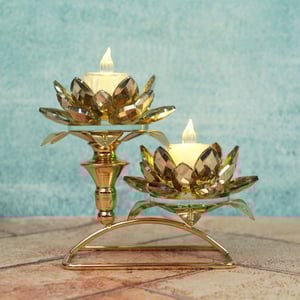 Candle Holder Crystal Glass Flower Decoration