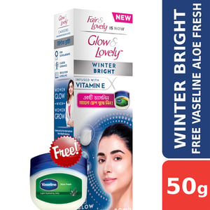 Glow & Lovely Winter Bright Skin Cream 50g (Get Vaseline Aloe Fresh Light Hydrating Jelly 9ml)