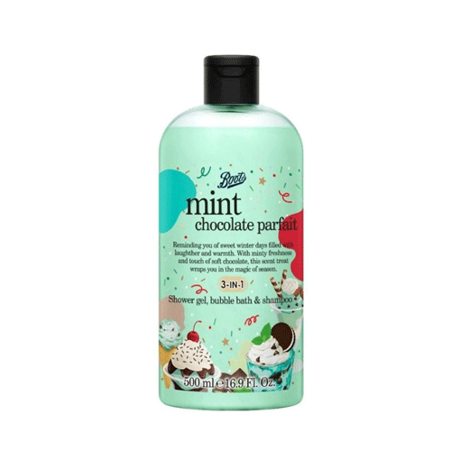 Boots Mint Chocolate Parfait 3-in-1 Shower Gel, Bubble Bath & Shampoo 500ml •