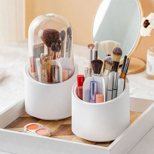 360 Rotary Cosmetic Brush Storage Bucket - White