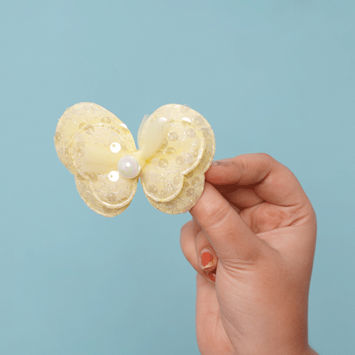 Double Layer Butterfly With Pearl Hair Clip - Yellow
