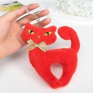 Fancy Cat With Rattle Ball Key Ring - Red