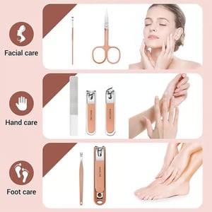 7pcs Manicure Set Box With Holder - Dark Rose Gold