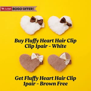 Fluffy Heart Hair Clip 1pair - White (Get Fluffy Heart Hair Clip 1pair - Brown Free)