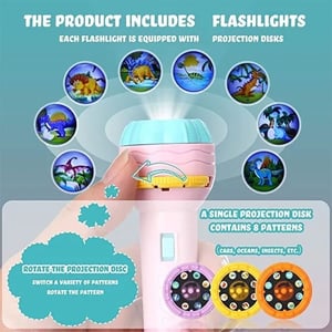 Educational Mini Flashlight Projector With 40 Pattern 5 Slides For Kids - Pink