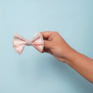 Shiny Stone Bow Hair Clip - Pink