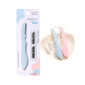 LMLTOP Folding Eyebrow Knife With Extra 2 Blades - Baby Blue