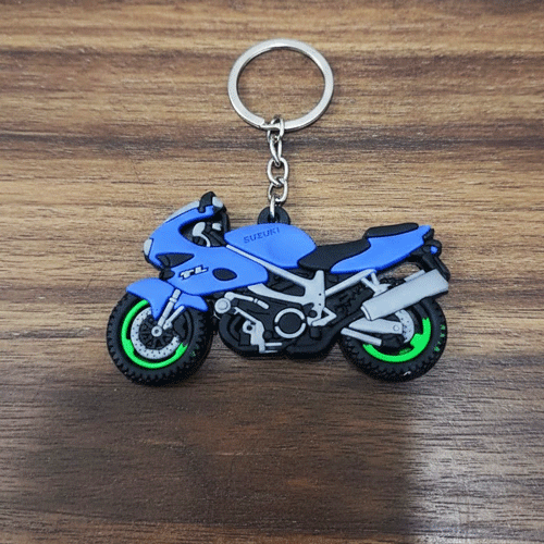 Motorcycle Rubber Silicone Keychain - Blue