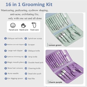 16pcs Manicure Set Pouch - Charm Purple