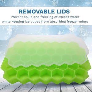 Honeycomb Pattern Ice Cube Trays With Cover - Bright Green