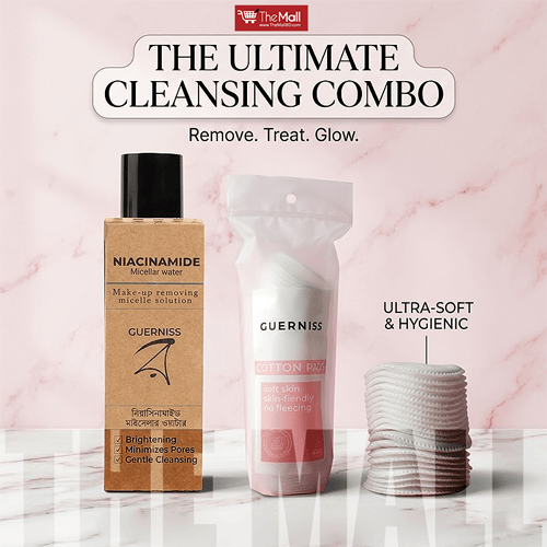 Guerniss Raw Niacinamide Micellar Water 120ml With Guerniss Cotton Pads - 80pcs Combo