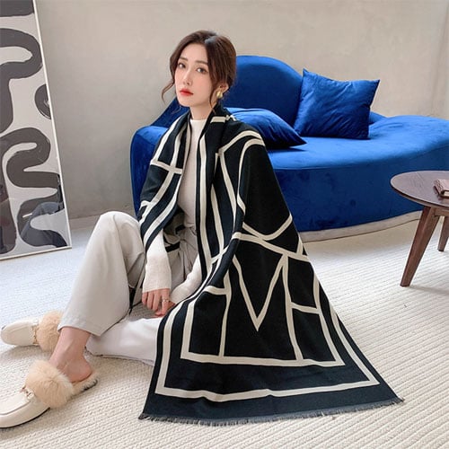 Trendy Korean Style Cashmere Shawl - Toteme Pattern