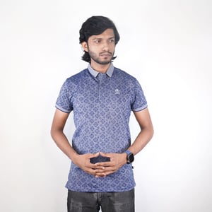 Polo Shirt-Blue with White Pattern