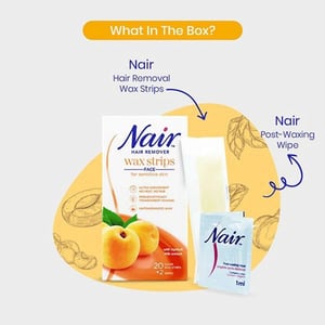 Nair Apricot Face Wax Strips For Sensitive Skin 20 Wax Strips + 2 Wipes  •