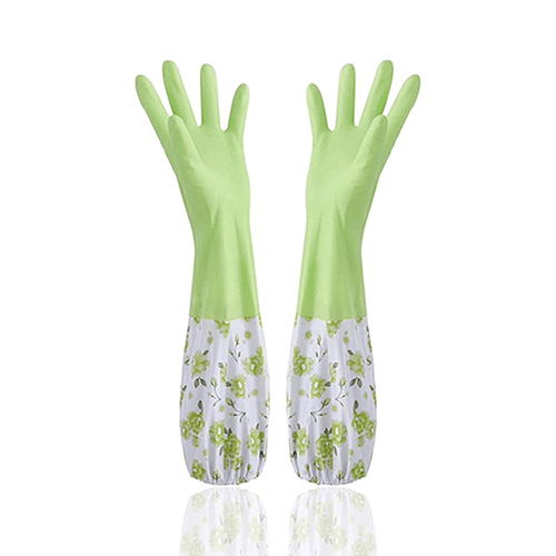 Disposable Rubber Hand Gloves With Floral Print - Bright Green