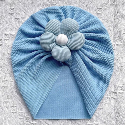 Baby Turban Cap Flower - Sky Blue