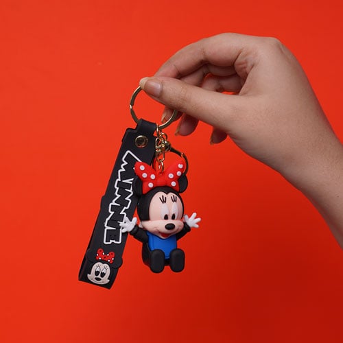 Sitting Pose Minnie Mouse Key Ring - Black & Blue