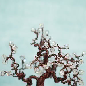 Copper Wire Vintage Bonsai Tree Sculpture With Pearls - White