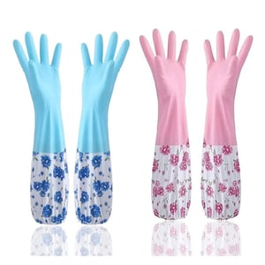 Disposable Rubber Hand Gloves With Floral Print - Sky Blue